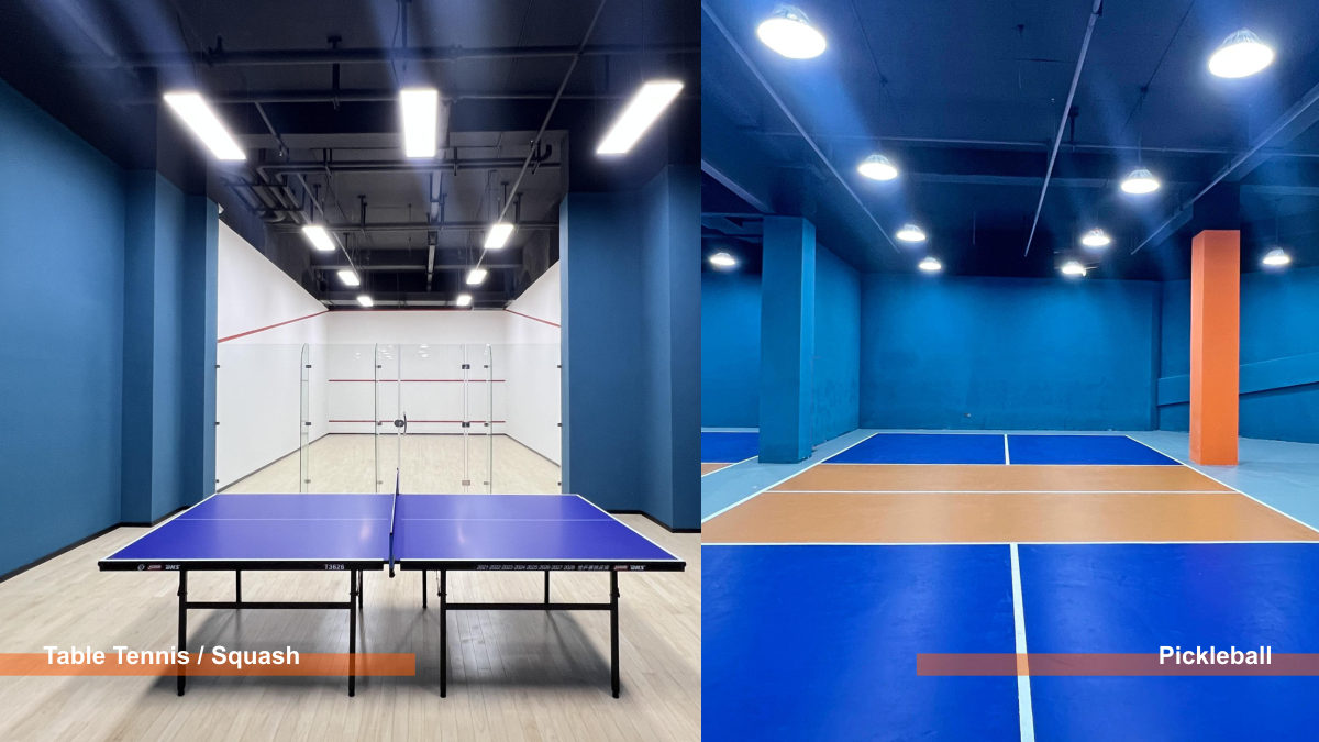 Pickleball, squash and table tennis courts