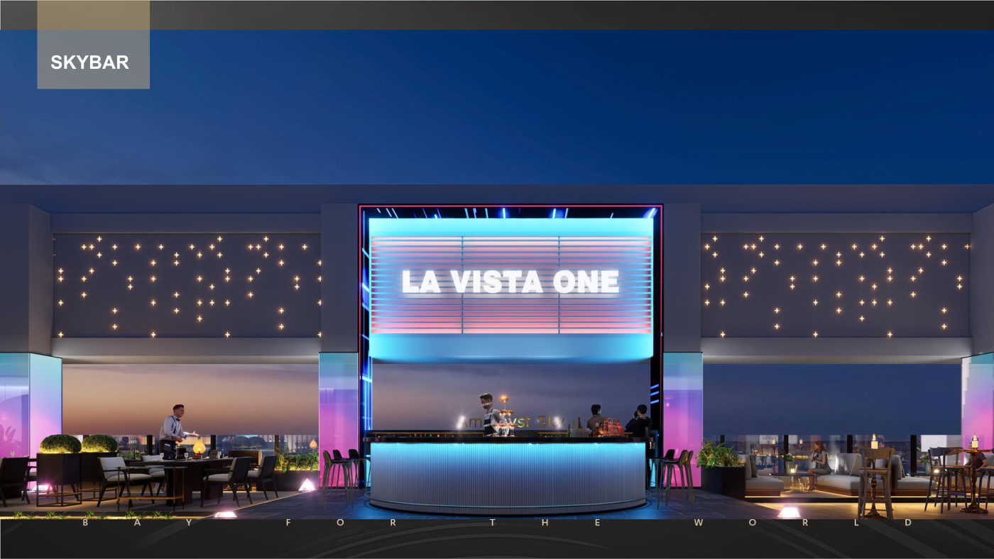 Skybar at night with La Vista One stage